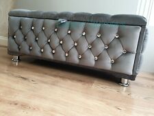  Aufbewahrung Ottoman Box Stilvoll Neu Groß Grau Plüsch/Weich Samt Voll gepolstert 