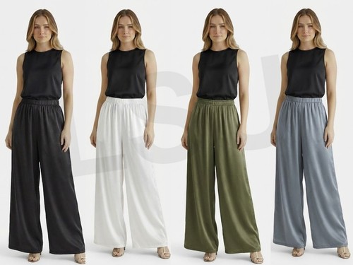Damen satin palazzo hose weich - palazzo,