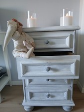 Schöne Kommode Schränkchen Holz Weiß Grau Maison Shabby Vintage Look Antik Look 