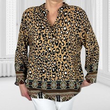 ITALY Bluse Tunika Langarm Damen Hemd Freizeitbluse Viskose Leo Braun Camel