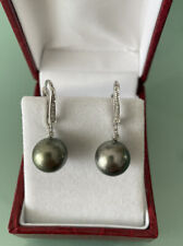 10,51mm Tahiti Perlen Ohrringe 14k /585 weiß Gold mit Diamanten