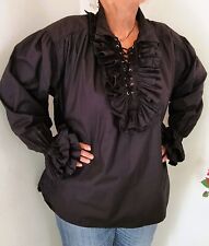 Rüschen Hemd Bluse Karneval Fasching Mittelalter Piraten Renaissance Schwarz XL