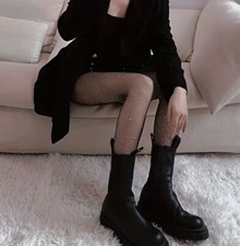 Strumpfhose mit Strass Steinchen SCHWARZ Halb Transparent Glitzer ONE SIZE *NEU*