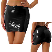 DE Damen Wetlook Rock Sexy Minirock Lackleder Bodycon Röckchen Röcke Clubwear