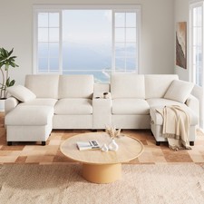 U-förm Sofa Couch Wohnlandschaft mit Staufunktion 2 Fußhockern USB 315cm Wohnzim