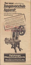 NIEDERSCHLEMA Werbung 1927 Zwickauer Maschinen-Fabrik AG Zangen-Vorschub-Apparat