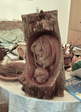 Handgeschnitztes Holzrelief - Baum Stamm Relief - Skulptur