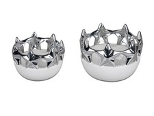 Formano Windlicht B WARE  Deko Gefäß 10 cm /12 cm Sterne weiß sil. Kerzenhalter