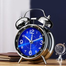 Doppelglockenwecker mit Nachtlicht Lauter Alarm 4 Zoll Wecker kein Ticken Blau.