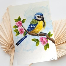 Handgemalte Blaumeise in