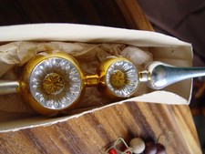 Schöne alte Christbaumspitze gold / silber Reflexe beflockt Glitzer