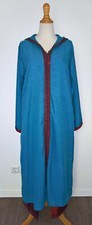 Kaftan + Hose Djellaba Jalabiya Jalaba Lang Kapuze Blau Braun Gr.S/M