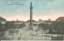 AK Darmstadt - Louisenplatz, Ludwigssäule, Straßenbahn, Laternen - ca. 1910
