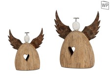 Formano Engel m.Herz Holz Metall-Flügel Natur Weiß  Weihnachten Deko Modern