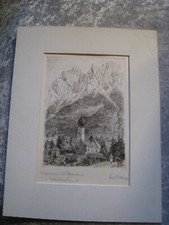 Hans Stadlberger: Obergrainau mit Waxenstein Grafik signiert Chiemseemaler