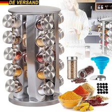 Gewürzkarussell Gewürzständer 20 Gläser 360° drehbar Gewürzregal Edelstahl Rund