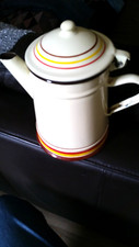 Vintage Antik Emaillekanne  Kaffeekanne cremefarben  unbenutzt 12x15cm