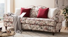 Sofa 3,5-Sitzer creme mit Blumen Design Landhaus Couch Loungesofa 228 cm Elita