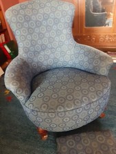  50er Ohrensessel Vintage mit passender Fußbank blau bezogen 