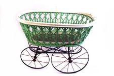 alter Retro Korb-Metall Puppenwagen Stubenwagen Puppenbett Vintage vor 1945 58cm