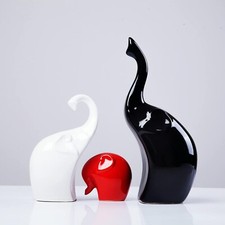 Dekofiguren Keramik Elefanten Familie 3-er Set Höhe 24/16/7cm schwarz/weiß/rot