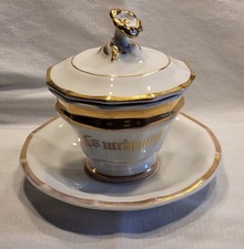 schöne antike Biedermeiertasse mit Deckel | KPM | "Vergiß mein nicht" | Rarität