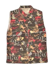 VINTAGE Damen ärmelloses Shirt Bluse UK 14 Large braun Camouflage AI78