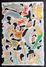 Glanzbilder Bogen MLP 2010 Meerjungfrau Nixe Delfin Muschel Seepferdchen Robbe