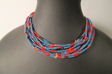 Lot alte Stränge kleine Glasperlen blau rot HD40 Old blue and red seed Beads