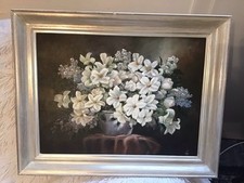 Original Altes Oel-Bild auf Leinwand ￼Blumenstilleben  1899 - 1979 Signiert