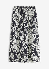 Neu Rock m Smock-Bündchen Gr. 50 Wollweiß Schwarz Graphisch Damen Freizeitrock