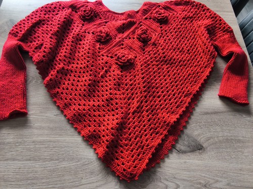 Handgehäkelte poncho rot - poncho,