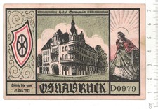 Deutsches Notgeld OSNABRÜCK 75 Pf Hotel "Germania", Buchstabe D, RAR