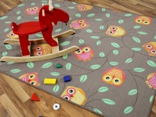 Kinder Spielteppich Eule Taupe