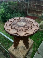 Vintage indischer handgeschnitzter klappbarer Beistelltisch mit Holzintarsien Pflanzenständer 32 cm