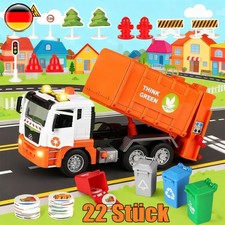 Müllwagen mit 4 bunten Mülltonnen Recycling LKW-Modell Spielfahrzeug Kinder DHL