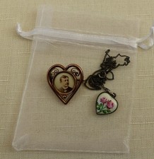 Konvolut Silber Kette 800 Herzanhänger 835 u. Fotobrosche Jugendstil antik