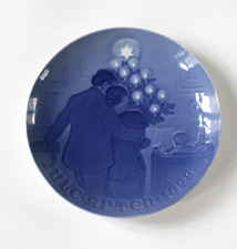 B&G WEIHNACHTSTELLER JULE-AFTEN 1925 BING&GRÖNDAHL blau weiß Tanne Kerzen Licht