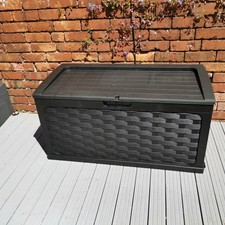 335L Outdoor Rattan Aufbewahrungsbox Sitzbank Schwarz Wasserdicht Truhe