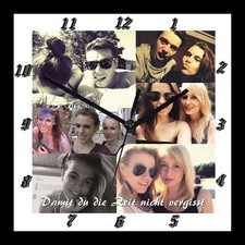 eckige Wanduhr  " Geschenk - Bilder - Geburtstag " in 36x36  Traum Holzrahmen