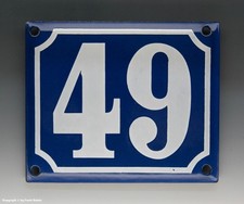ALTE EMAIL EMAILLE HAUSNUMMER 49 in BLAU/WEISS um 1960