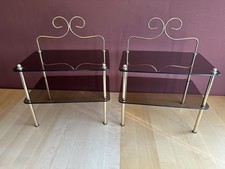 2x Nachttisch 80er Smoked Glass Mid Century Vintage Rauchglas Space Age Metall