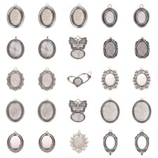 10 Stck. Vintage Tibetische Legierung Anhänger Cabochon Einfassung Fassungen Silber Oval Perlen Tablett