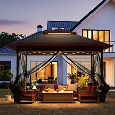 3.3m Faltpavillon Pavillon UV-Schutz Partyzelt Pop Up Gartenpavillon+Moskitonetz