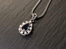 HALSKETTE ANHÄNGER KETTE 14K WEISSGOLD 585 RHODINIERT SAPHIR DIAMANT DIAMANTEN