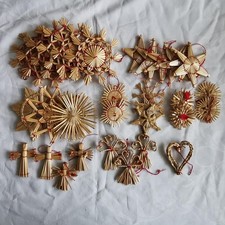  Weihnachten Baum Christbaum Schmuck Deko 32 Stroh Sterne Engel Herz natur rot