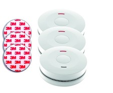 3er Rauchmelder Feuermelderset Jeising SD-432 mit Klebepad / 10 Jahres Batterie