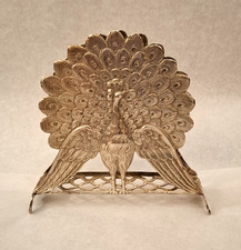 Antiker Serviettenhalter "Pfau" gepunzt Silber 800 Krone - Briefhalter