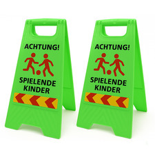 Friendly Fox Achtung spielende Kinder Aufsteller, 2x klappbare Warnaufsteller