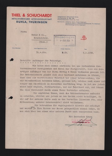 Ruhla brief 1938 thiel - ruhla,,